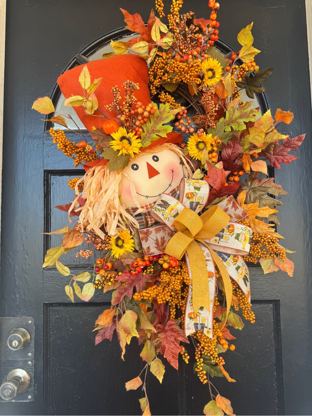 Autumn Orange Scarecrow Fall Door Wreath